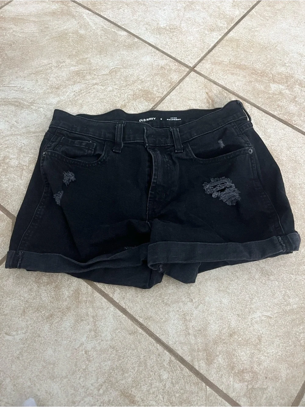 Old Navy Black Distressed Roll-Cuff Denim Shorts